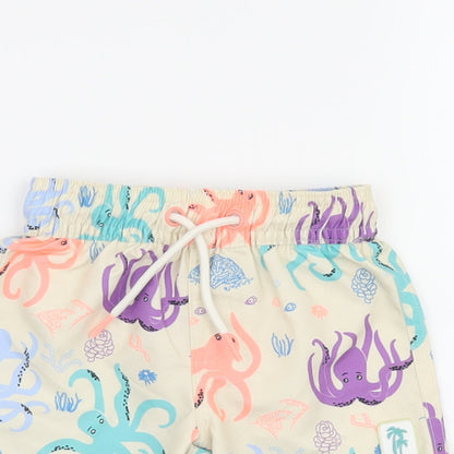 Marks and Spencer Boys Beige Geometric Polyester Shorts Outfit/Set Size 3-6 Months Drawstring - Swim Short, Octopus Print