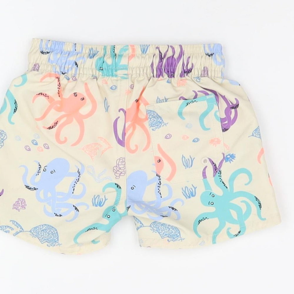 Marks and Spencer Boys Beige Geometric Polyester Shorts Outfit/Set Size 3-6 Months Drawstring - Swim Short, Octopus Print