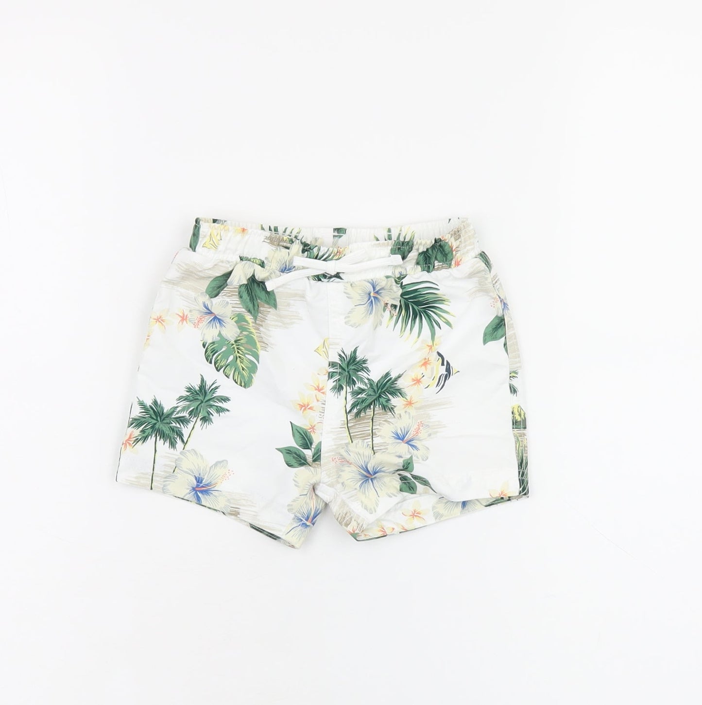 Marks and Spencer Boys White Floral Polyester Shorts Outfit/Set Size 6-9 Months Drawstring - Swim Short