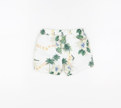 Marks and Spencer Boys White Floral Polyester Shorts Outfit/Set Size 6-9 Months Drawstring - Swim Short