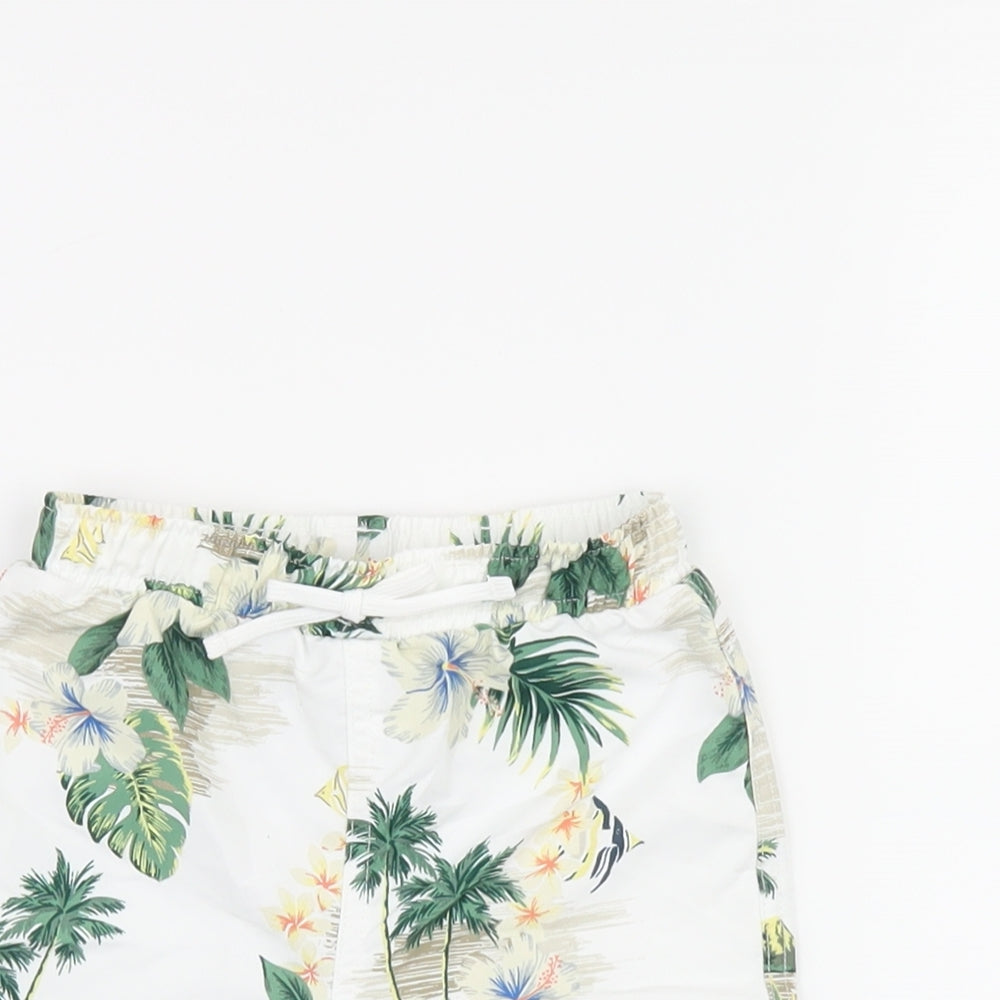 Marks and Spencer Boys White Floral Polyester Shorts Outfit/Set Size 6-9 Months Drawstring - Swim Short