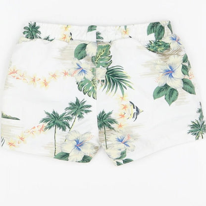 Marks and Spencer Boys White Floral Polyester Shorts Outfit/Set Size 6-9 Months Drawstring - Swim Short