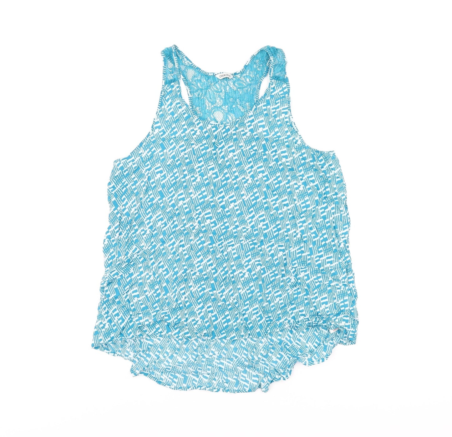 Cherokee Womens Blue Geometric Viscose Basic Tank Size 12 Scoop Neck