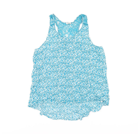 Cherokee Womens Blue Geometric Viscose Basic Tank Size 12 Scoop Neck