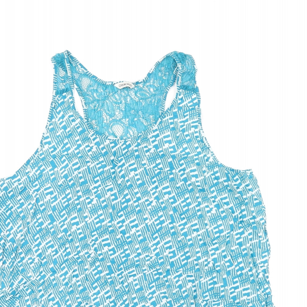 Cherokee Womens Blue Geometric Viscose Basic Tank Size 12 Scoop Neck