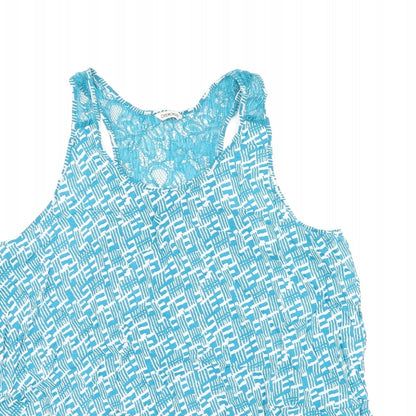 Cherokee Womens Blue Geometric Viscose Basic Tank Size 12 Scoop Neck