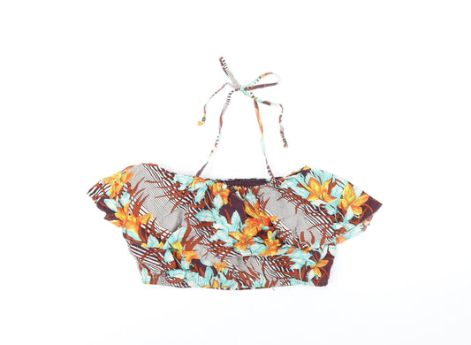 FOREVER 21 Womens Multicoloured Floral Viscose Cropped T-Shirt Size L Off the Shoulder - Bandeau Top