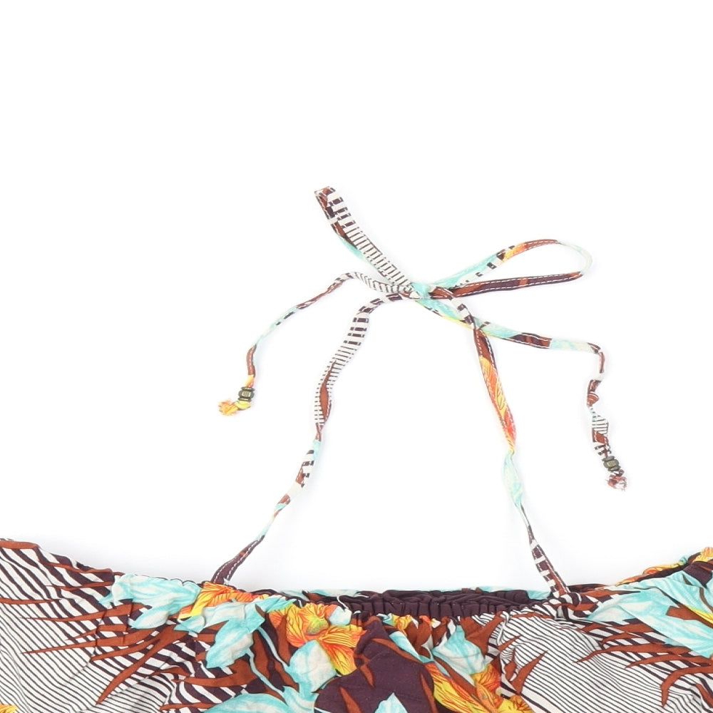 FOREVER 21 Womens Multicoloured Floral Viscose Cropped T-Shirt Size L Off the Shoulder - Bandeau Top