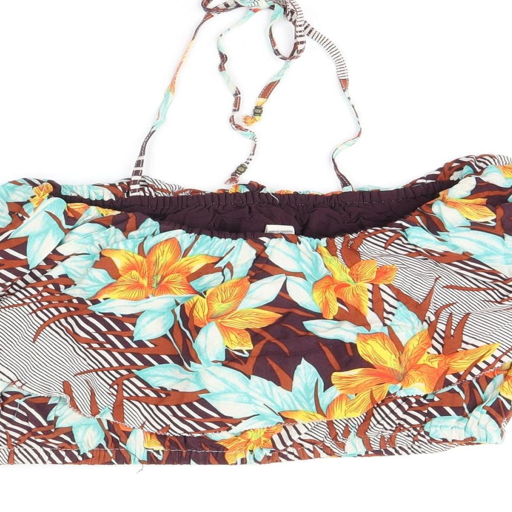 FOREVER 21 Womens Multicoloured Floral Viscose Cropped T-Shirt Size L Off the Shoulder - Bandeau Top