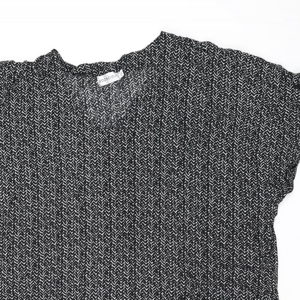 Bodacious Womens Black Geometric Polyester Shift Size L V-Neck Pullover