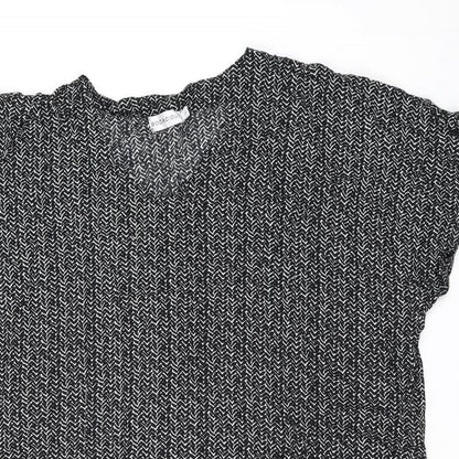 Bodacious Womens Black Geometric Polyester Shift Size L V-Neck Pullover