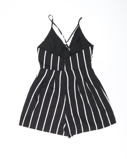 Boohoo Womens Black Striped Polyester Playsuit One-Piece Size 8 Zip
