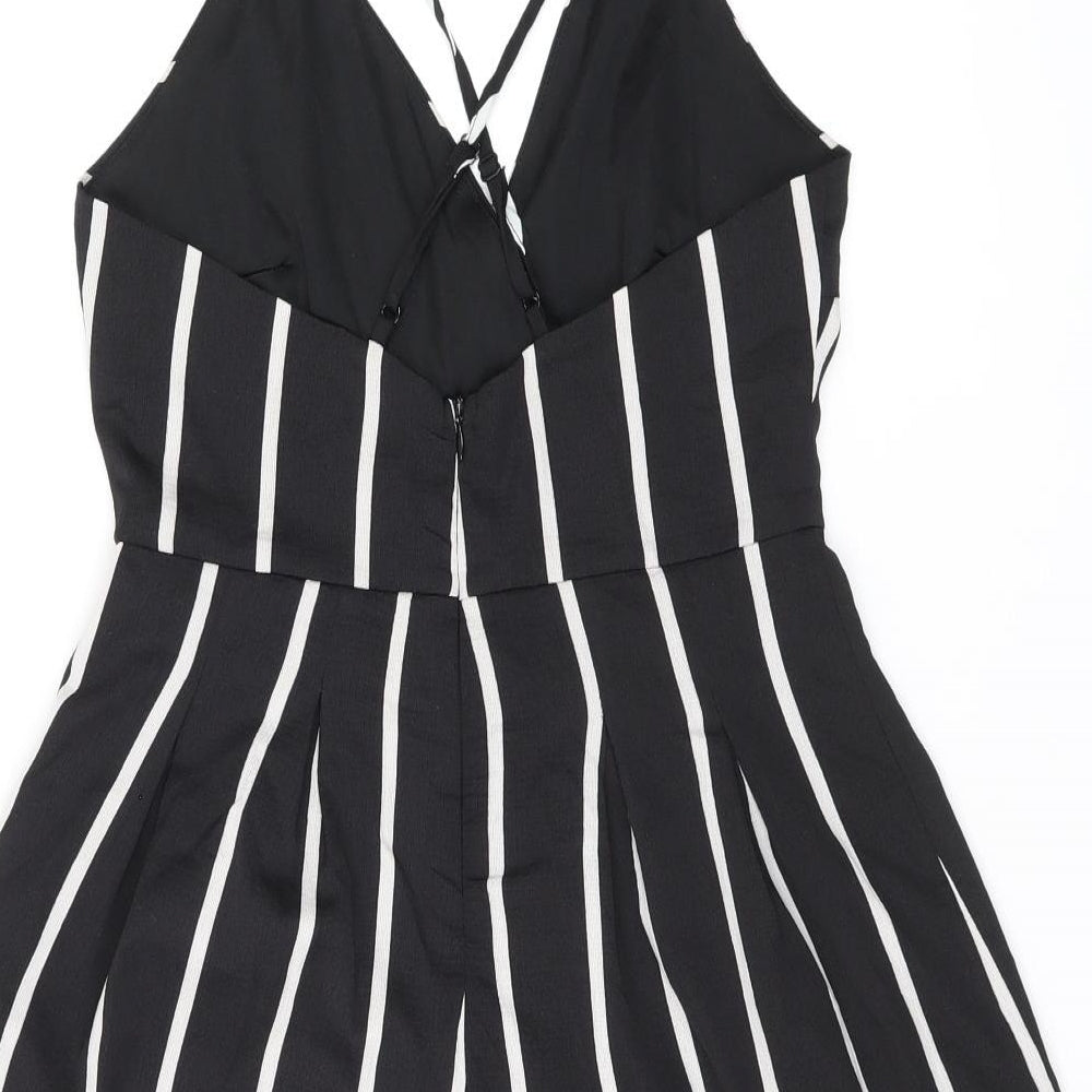 Boohoo Womens Black Striped Polyester Playsuit One-Piece Size 8 Zip