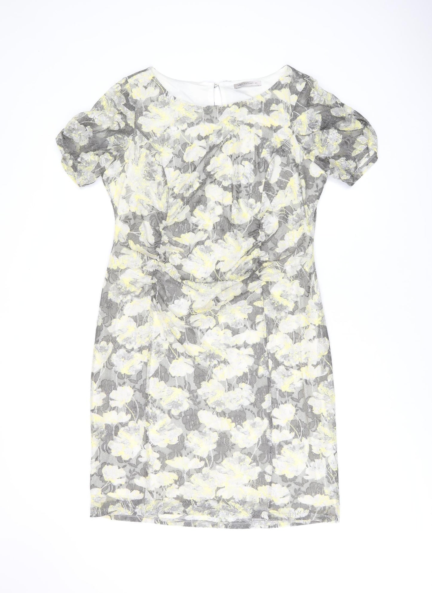Marks and Spencer Womens Grey Floral Polyester Bodycon Size 20 Boat Neck Button