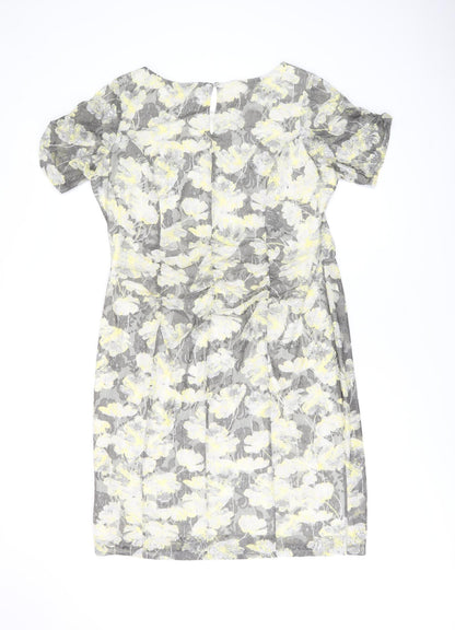 Marks and Spencer Womens Grey Floral Polyester Bodycon Size 20 Boat Neck Button