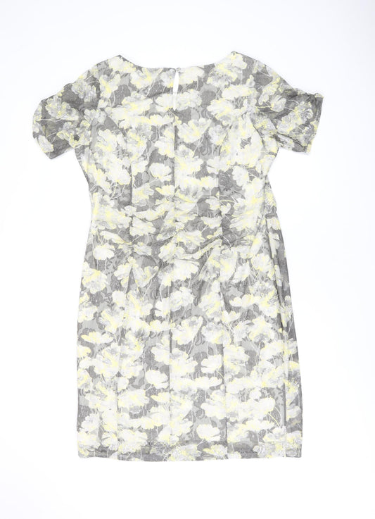 Marks and Spencer Womens Grey Floral Polyester Bodycon Size 20 Boat Neck Button