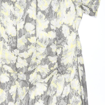 Marks and Spencer Womens Grey Floral Polyester Bodycon Size 20 Boat Neck Button