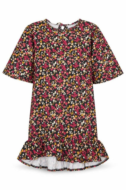 Boohoo Womens Black Floral Polyester Shift Size 14 Round Neck Tie