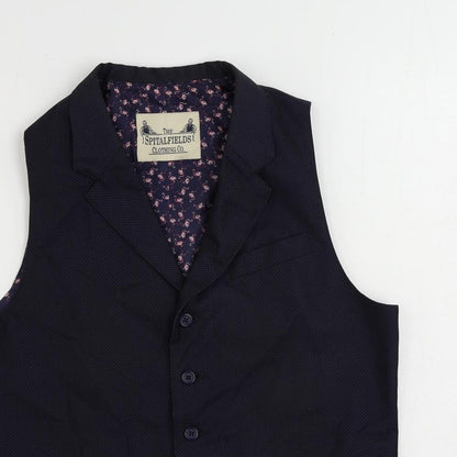 Spitafields Mens Blue Geometric Polyester Jacket Suit Waistcoat Size 40 Regular