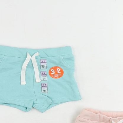 Marks and Spencer Baby Blue Cotton Cropped Trousers Size 3-6 Months Drawstring - Set