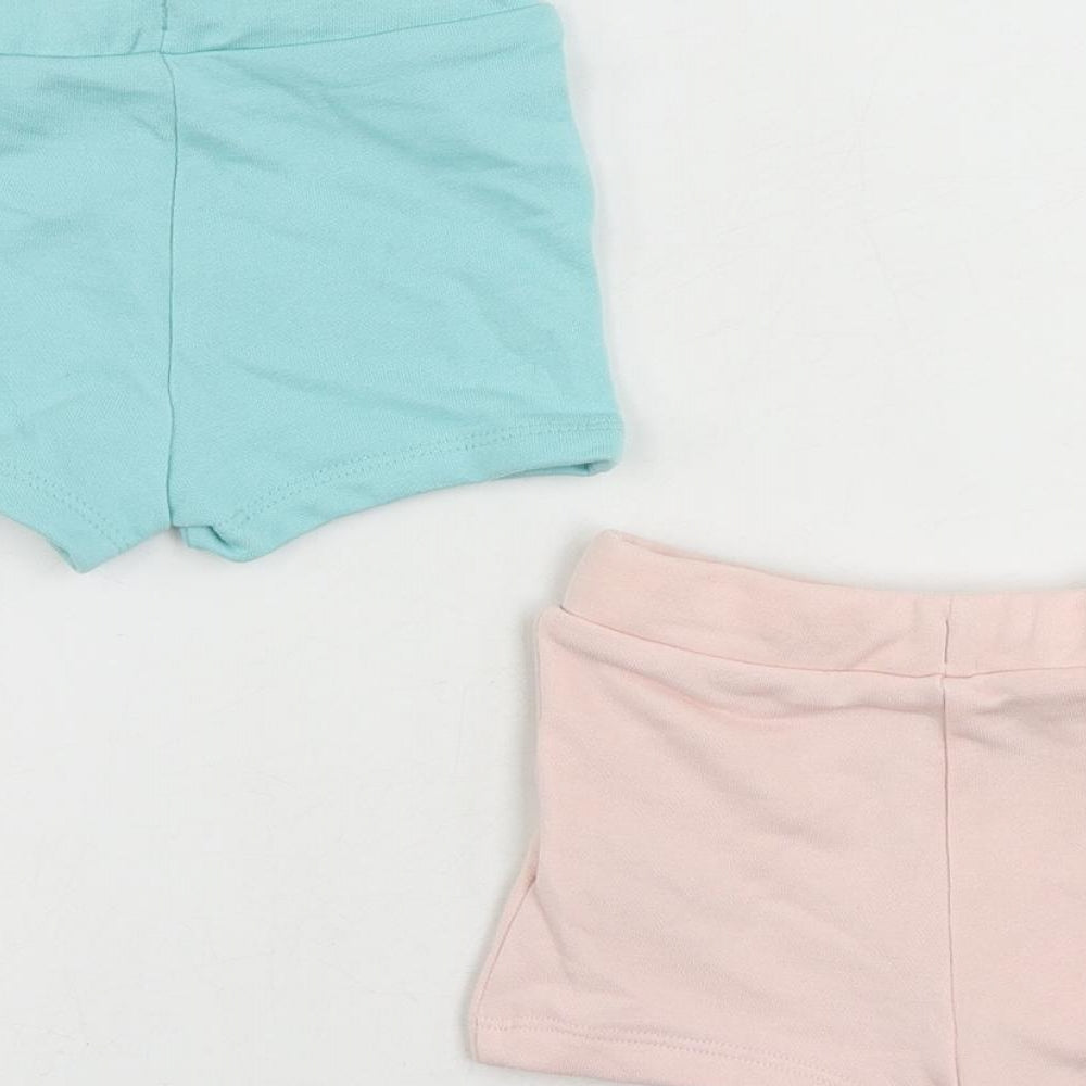 Marks and Spencer Baby Blue Cotton Cropped Trousers Size 3-6 Months Drawstring - Set