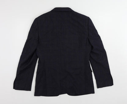 John Lewis Mens Blue Plaid Wool Jacket Suit Jacket Size 38 Regular