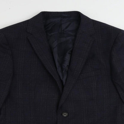 John Lewis Mens Blue Plaid Wool Jacket Suit Jacket Size 38 Regular