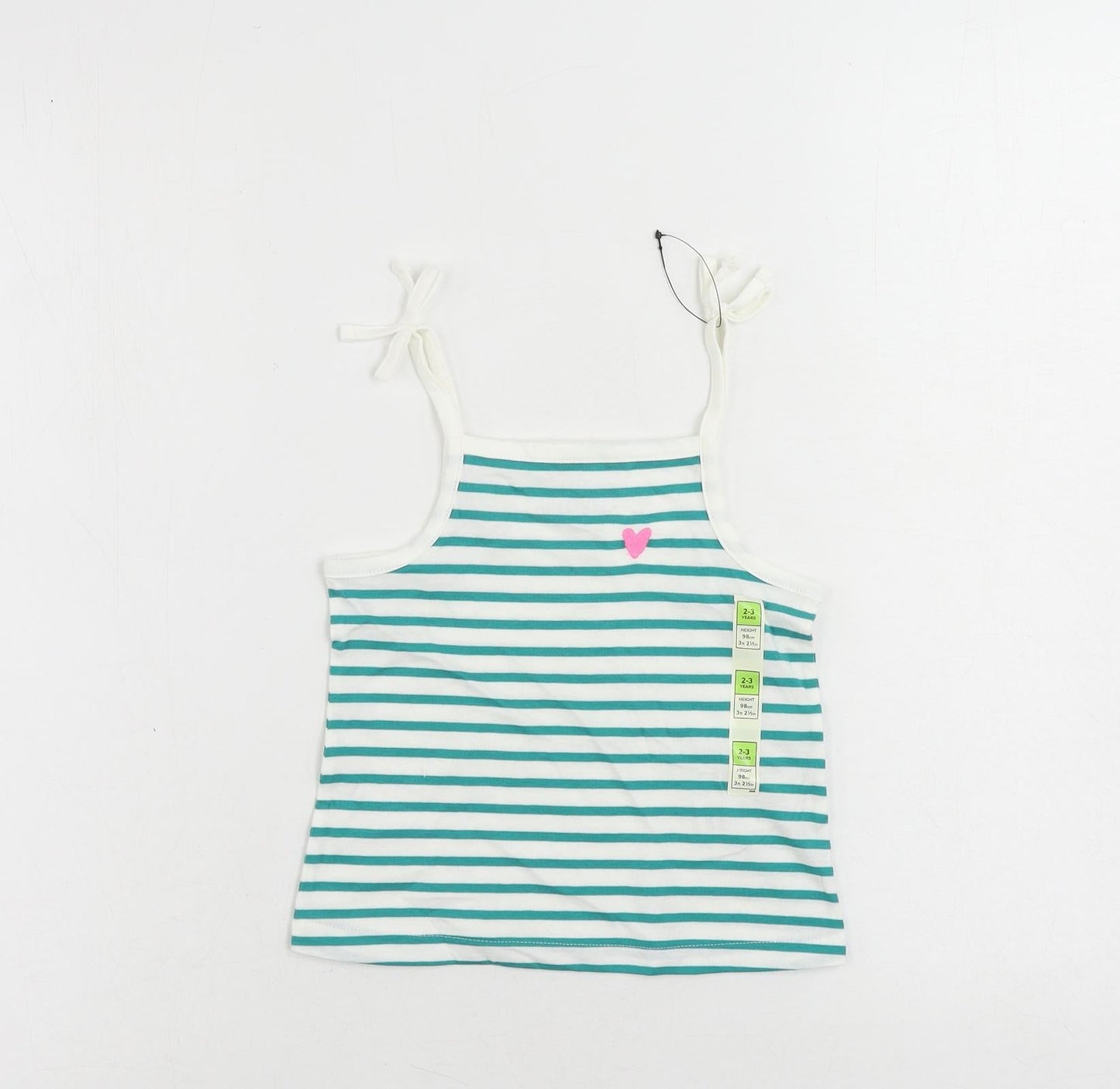 Marks and Spencer Girls Green Striped Cotton Camisole Tank Size 2-3 Years Square Neck Pullover