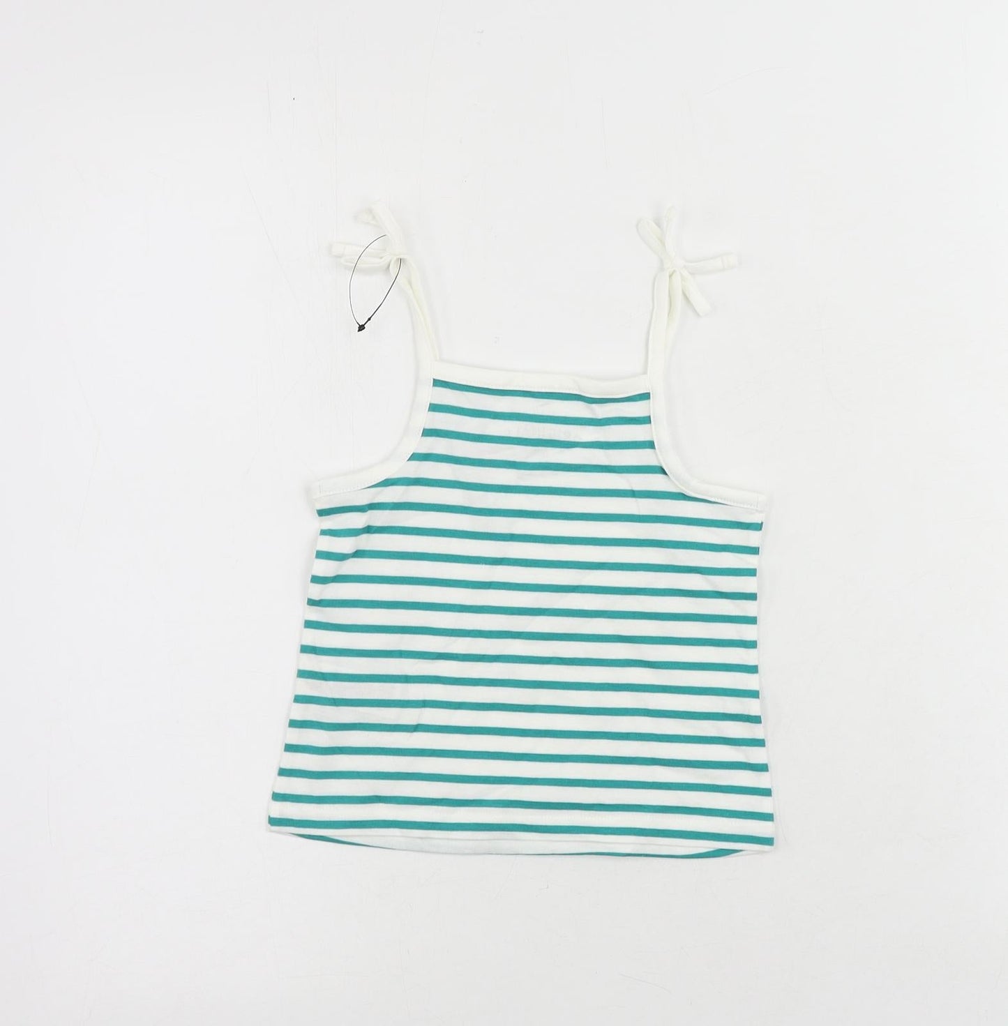 Marks and Spencer Girls Green Striped Cotton Camisole Tank Size 2-3 Years Square Neck Pullover