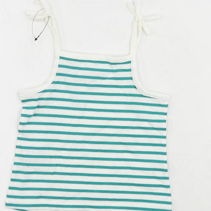 Marks and Spencer Girls Green Striped Cotton Camisole Tank Size 2-3 Years Square Neck Pullover