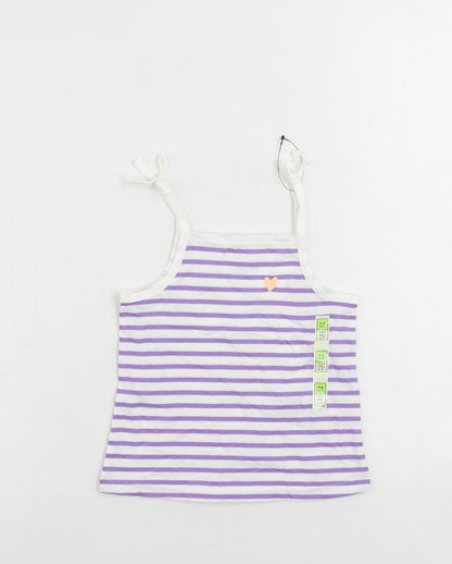 Marks and Spencer Girls Purple Striped Cotton Camisole Tank Size 3-4 Years Square Neck