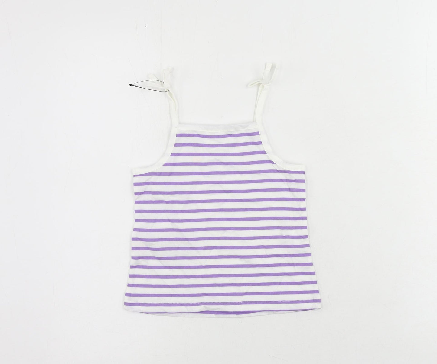 Marks and Spencer Girls Purple Striped Cotton Camisole Tank Size 3-4 Years Square Neck