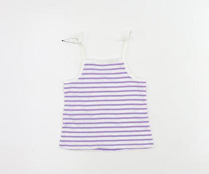 Marks and Spencer Girls Purple Striped Cotton Camisole Tank Size 3-4 Years Square Neck