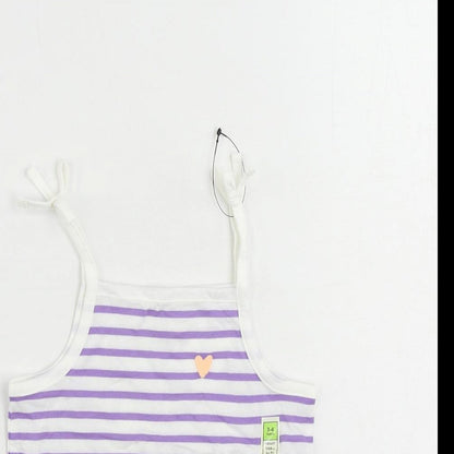 Marks and Spencer Girls Purple Striped Cotton Camisole Tank Size 3-4 Years Square Neck
