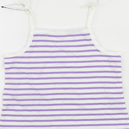 Marks and Spencer Girls Purple Striped Cotton Camisole Tank Size 3-4 Years Square Neck