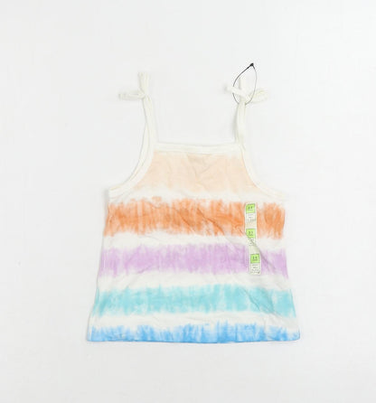 Marks and Spencer Girls Multicoloured Striped Cotton Camisole Tank Size 2-3 Years Square Neck Pullover - Tie Dye