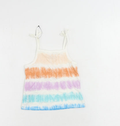 Marks and Spencer Girls Multicoloured Striped Cotton Camisole Tank Size 2-3 Years Square Neck Pullover - Tie Dye