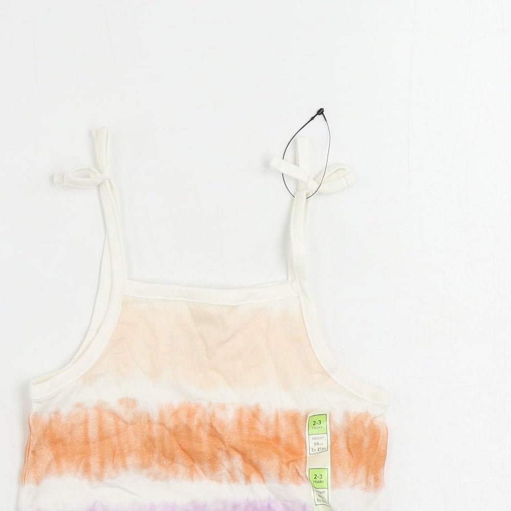 Marks and Spencer Girls Multicoloured Striped Cotton Camisole Tank Size 2-3 Years Square Neck Pullover - Tie Dye
