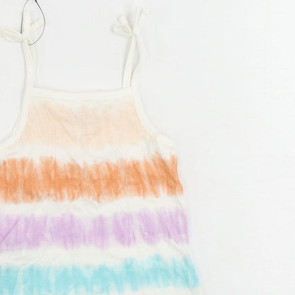 Marks and Spencer Girls Multicoloured Striped Cotton Camisole Tank Size 2-3 Years Square Neck Pullover - Tie Dye