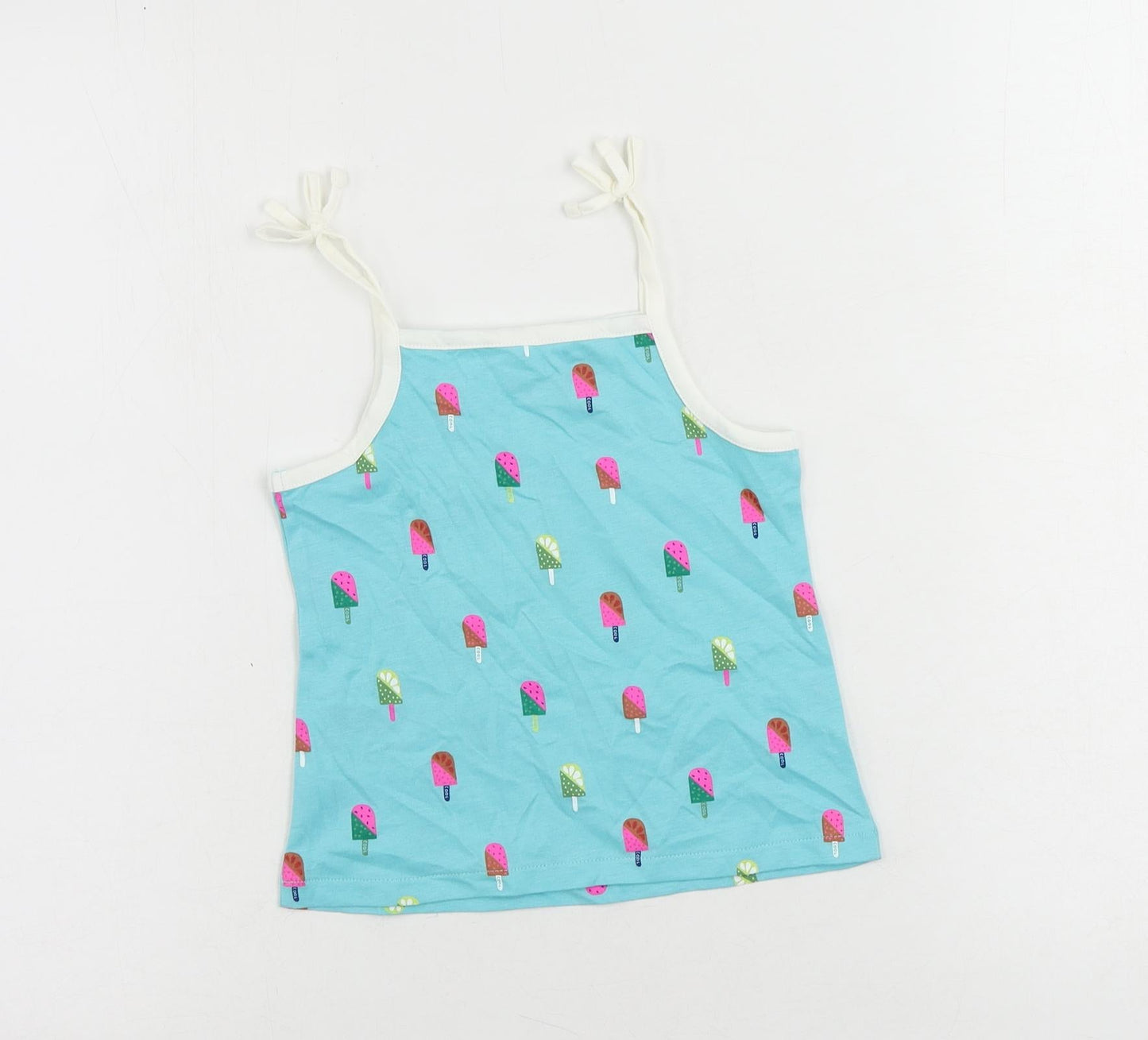 Marks and Spencer Girls Blue Geometric Cotton Camisole Tank Size 3-4 Years Square Neck Pullover - Ice Cream Print