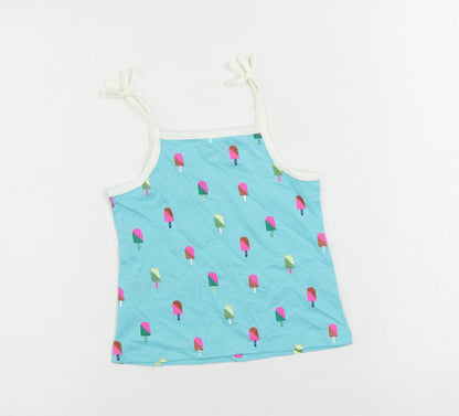 Marks and Spencer Girls Blue Geometric Cotton Camisole Tank Size 3-4 Years Square Neck Pullover - Ice Cream Print
