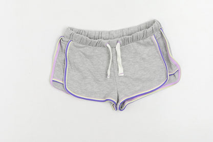Marks and Spencer Girls Grey Cotton Sweat Shorts Size 6-7 Years Regular Drawstring - Contrasting Trim