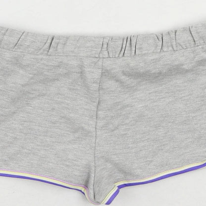 Marks and Spencer Girls Grey Cotton Sweat Shorts Size 6-7 Years Regular Drawstring - Contrasting Trim
