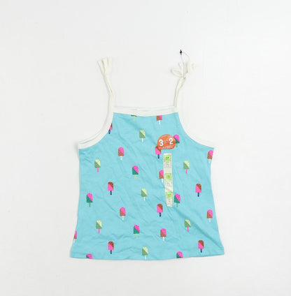 Marks and Spencer Girls Blue Geometric Cotton Camisole Tank Size 3-4 Years Square Neck Pullover - Ice Cream Print