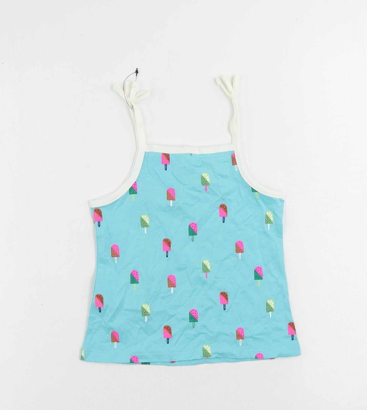 Marks and Spencer Girls Blue Geometric Cotton Camisole Tank Size 3-4 Years Square Neck Pullover - Ice Cream Print