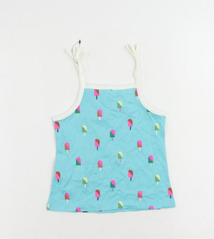 Marks and Spencer Girls Blue Geometric Cotton Camisole Tank Size 3-4 Years Square Neck Pullover - Ice Cream Print