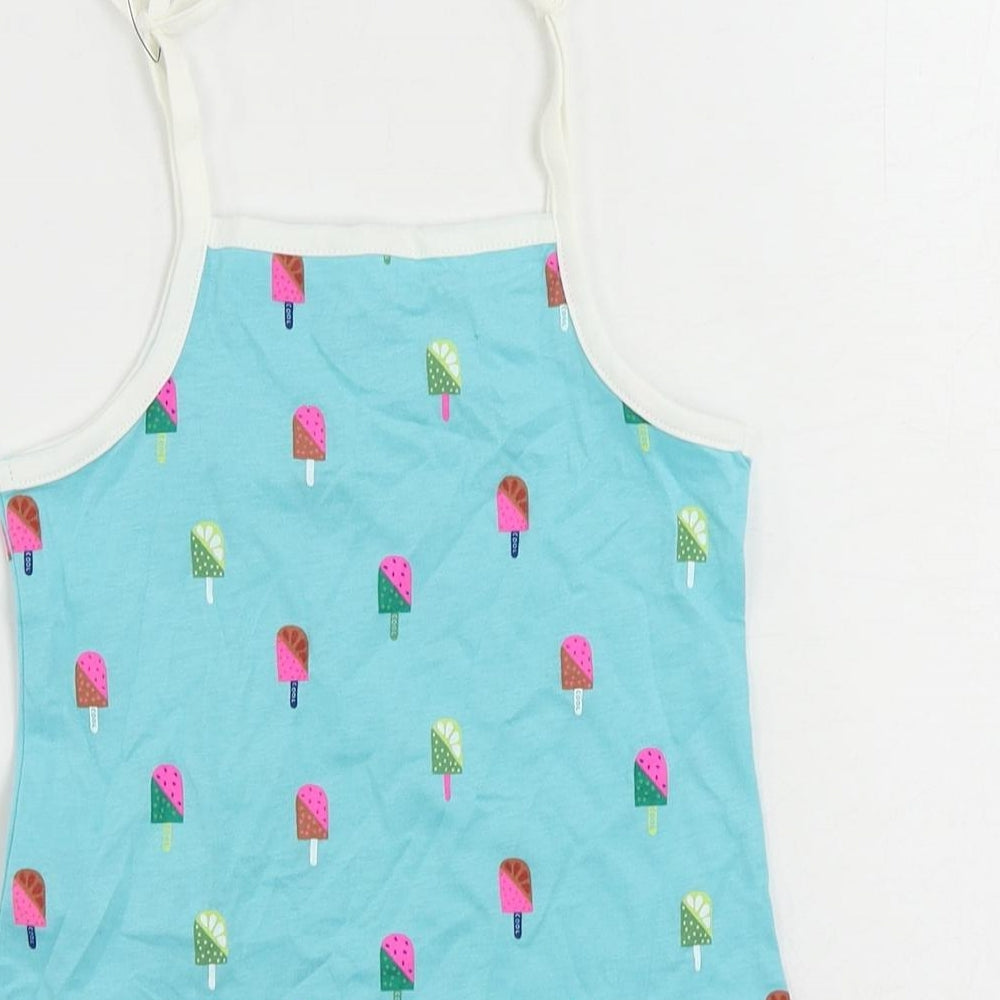 Marks and Spencer Girls Blue Geometric Cotton Camisole Tank Size 3-4 Years Square Neck Pullover - Ice Cream Print