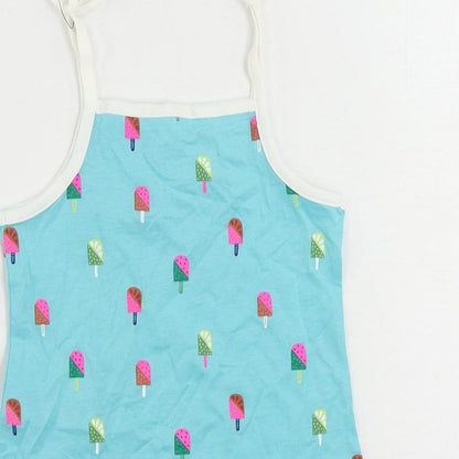 Marks and Spencer Girls Blue Geometric Cotton Camisole Tank Size 3-4 Years Square Neck Pullover - Ice Cream Print
