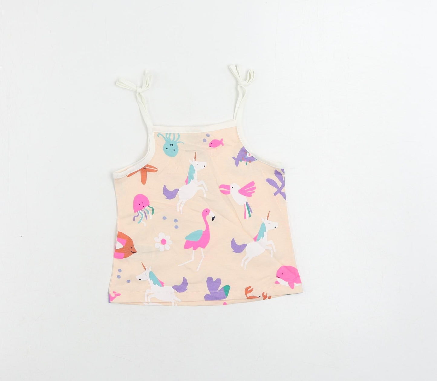 Marks and Spencer Girls Pink Geometric Cotton Camisole Tank Size 2-3 Years Square Neck Pullover