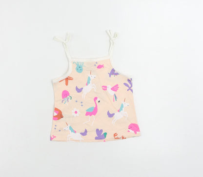 Marks and Spencer Girls Pink Geometric Cotton Camisole Tank Size 2-3 Years Square Neck Pullover